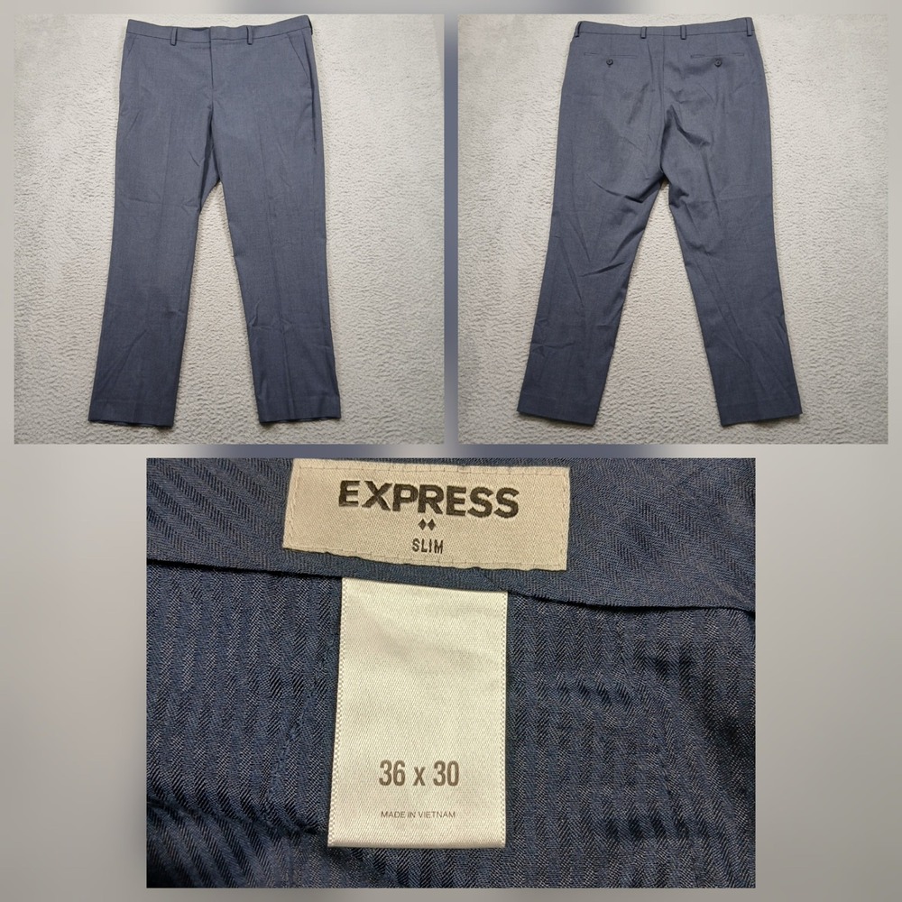 Express Men's Slim Fit Dress Pants‎ 36x30 Blue Flat Front Business Casual